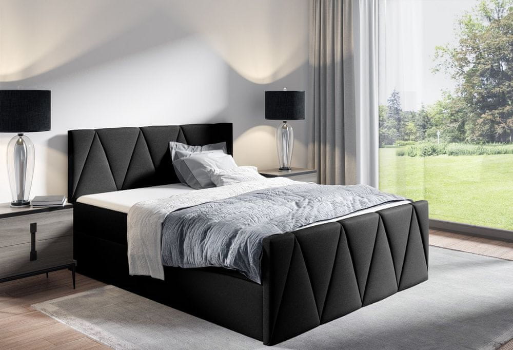 Veneti Manželská posteľ GISELA LUX - 180x200, čierna + topper ZDARMA