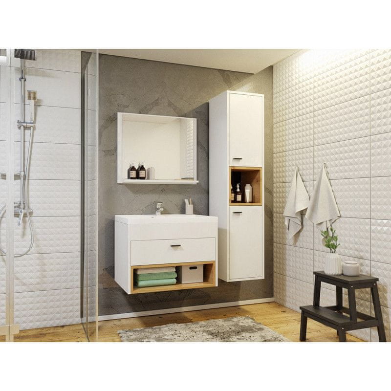 Veneti Kúpeľňová zostava BEND - biela / dub artisan + batéria Economico ZDARMA