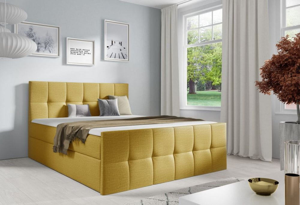 Veneti Manželská posteľ CHLOE - 180x200, žltá + topper ZDARMA