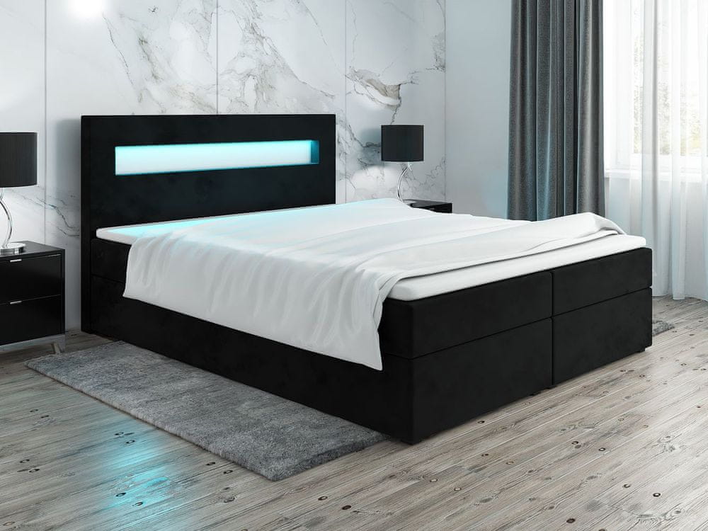 Veneti Čalúnená posteľ s osvetlením LILLIANA 3 - 200x200, čierna