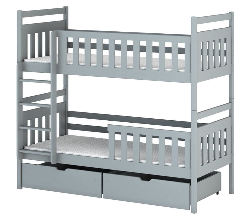 Veneti Detská posteľ so šuplíkmi LARA - 80x160, šedá