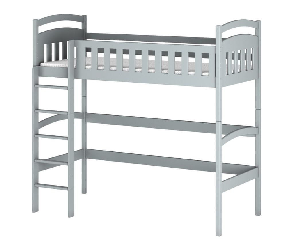 Veneti Detská jednolôžková posteľ s horným spaním MAAIKE - 90x200, šedá