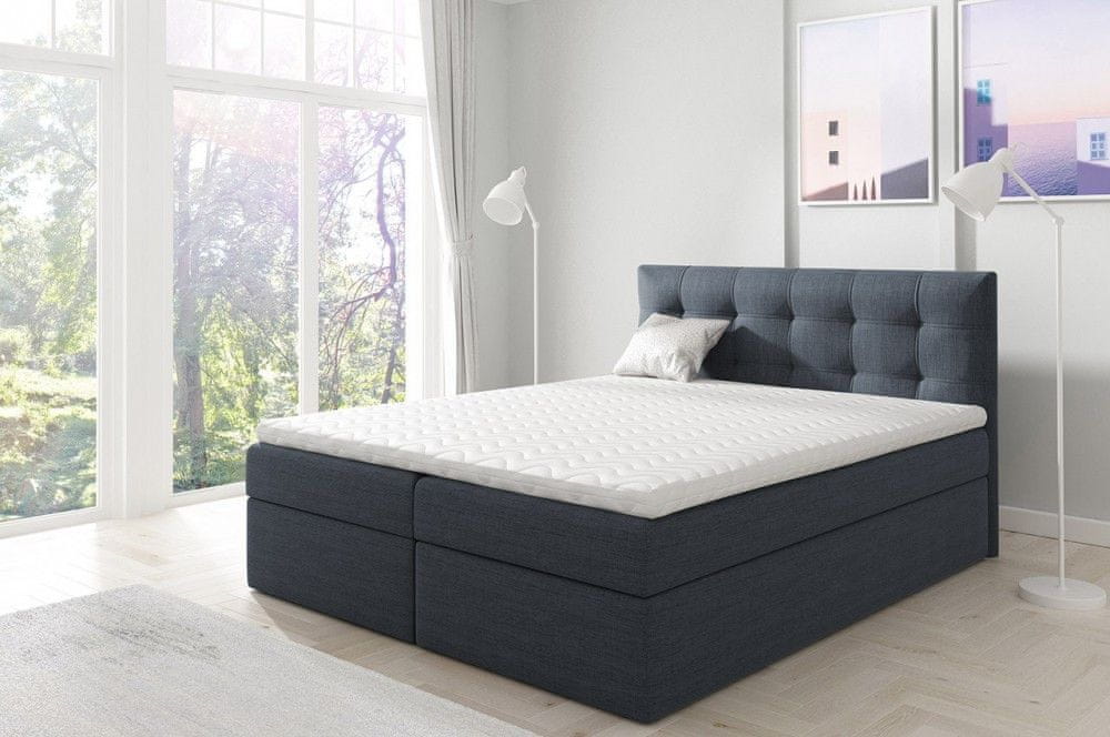 Veneti Boxspringová manželská posteľ 160x200 TOMASA 1 - modrá 2 + topper ZDARMA