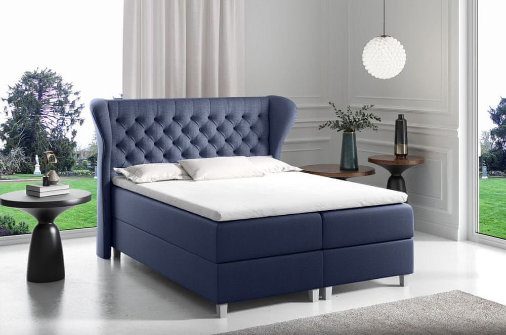 Veneti Boxspringová posteľ s prešívaným čelom 140x200 JUTTA - modrá + topper ZDARMA