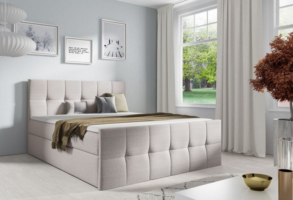 Veneti Manželská posteľ CHLOE - 160x200, béžová + topper ZDARMA