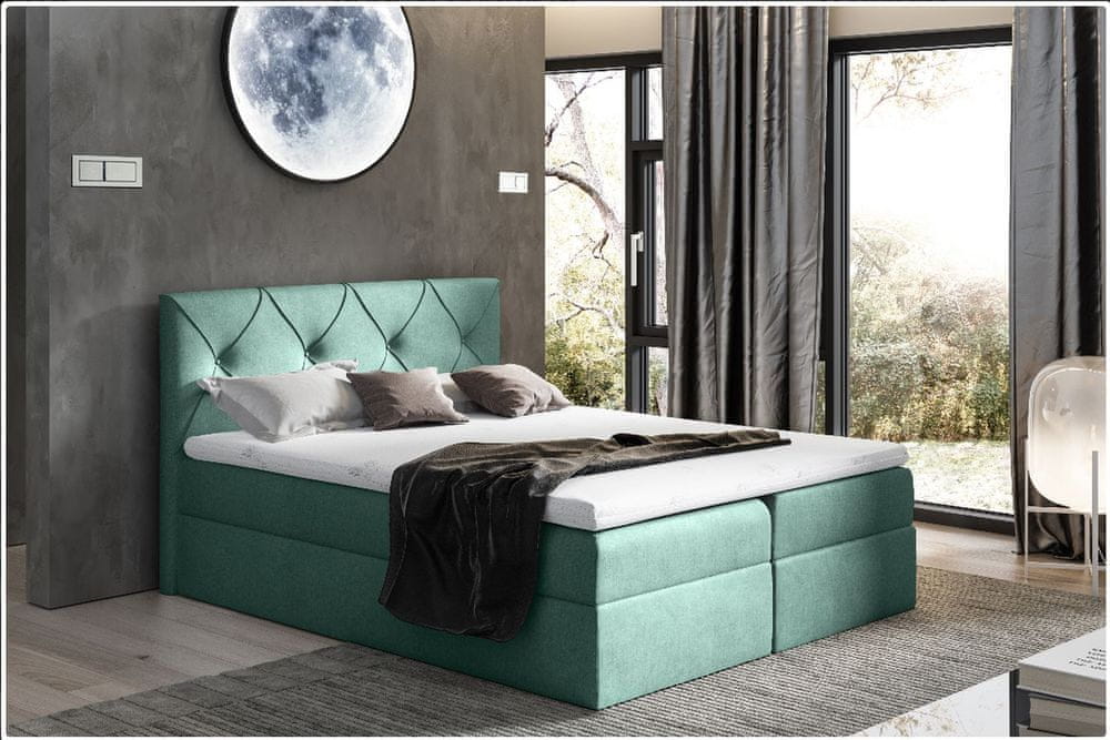 Veneti Elegantná kontinentálna posteľ 200x200 CARMEN - zelená + topper ZDARMA