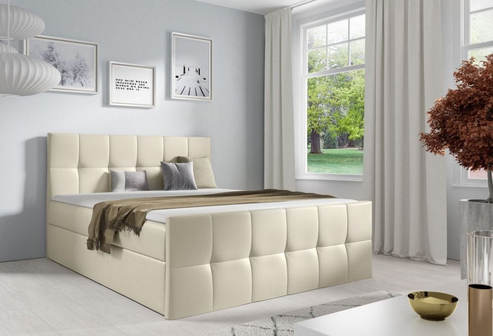 Veneti Manželská posteľ CHLOE - 200x200, béžová eko koža + topper ZDARMA