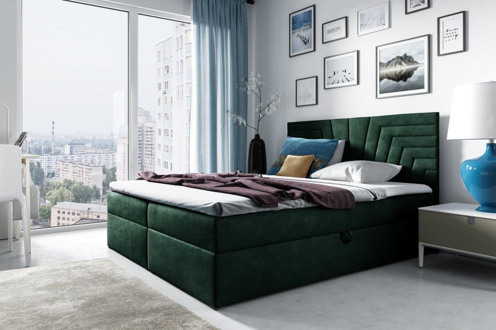 Veneti Čalúnená posteľ s prešívaným čelom SUSANA 180x200, zelená + topper ZDARMA