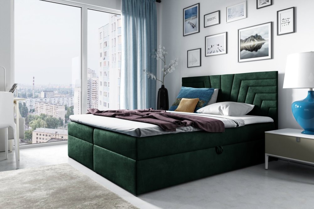 Veneti Čalúnená posteľ s prešívaným čelom SUSANA 160x200, zelená + topper ZDARMA