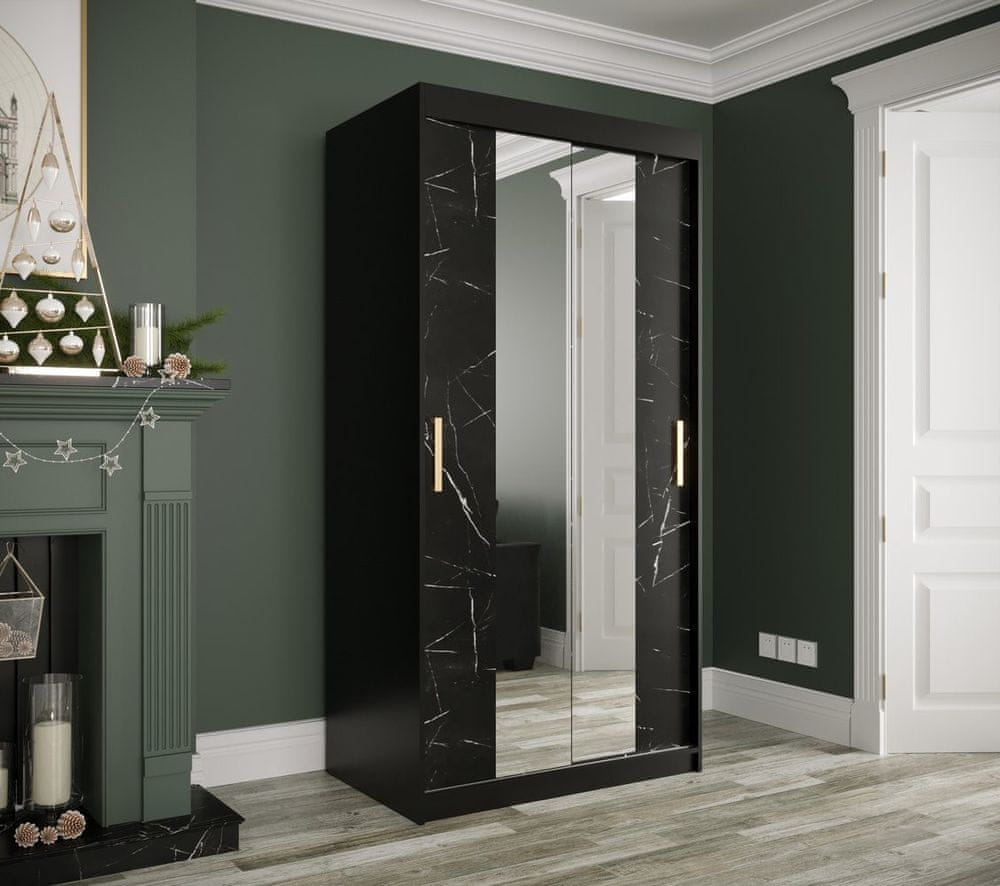 Veneti Zrkadlová skriňa s posuvnými dverami MAREILLE 2 - šírka 100 cm, čierna / čierny mramor