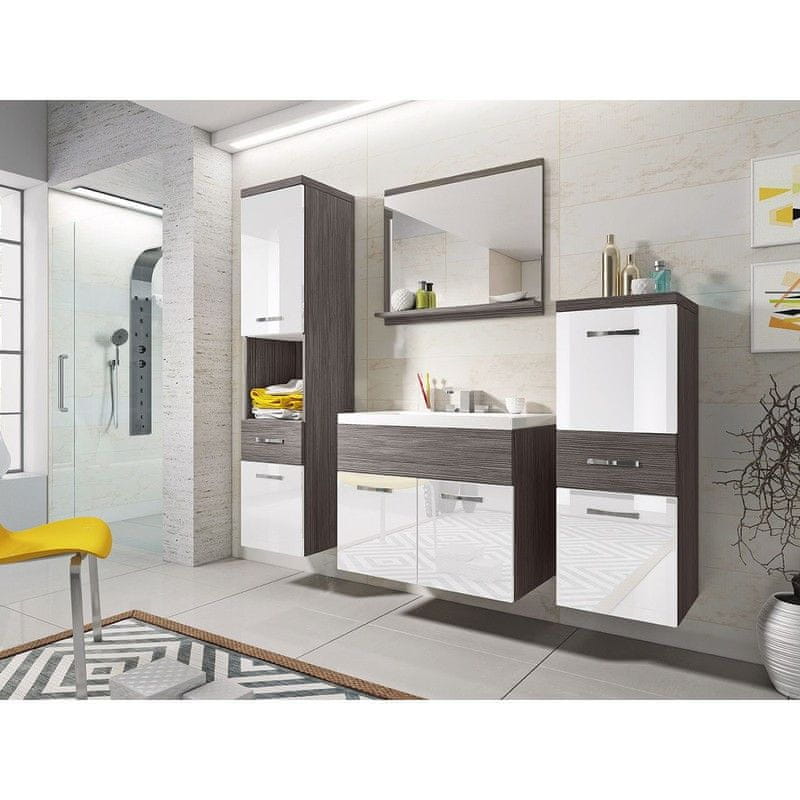 Veneti Kúpeľňová zostava s umývadlom WINNA - šedý smrekovec bodega / lesklá biela
