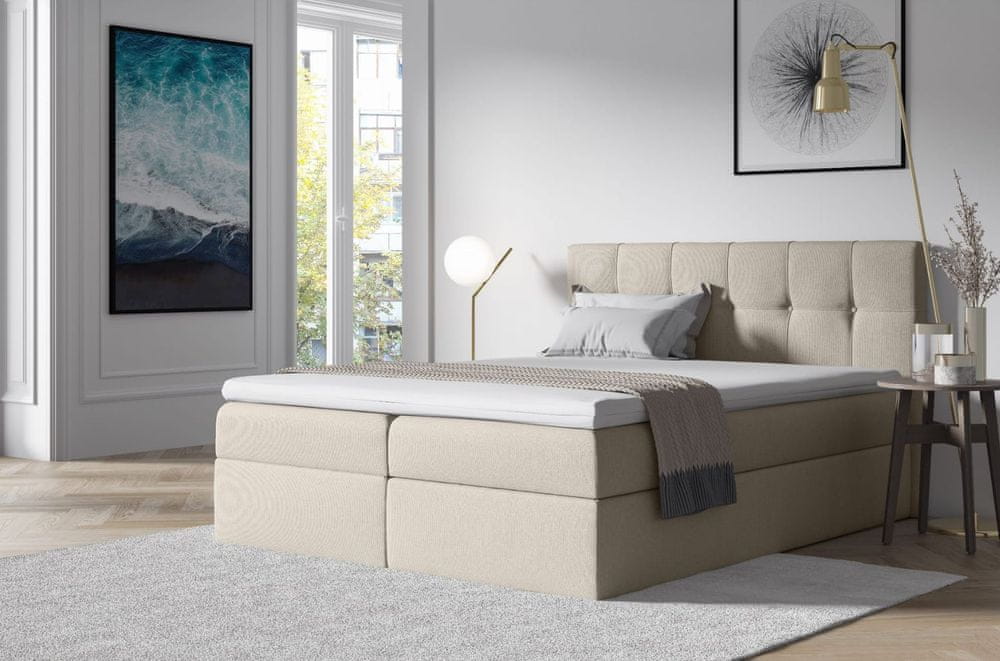 Veneti Čalúnená posteľ s úložným priestorom 120x200 RECIVIO - krémová + topper ZDARMA