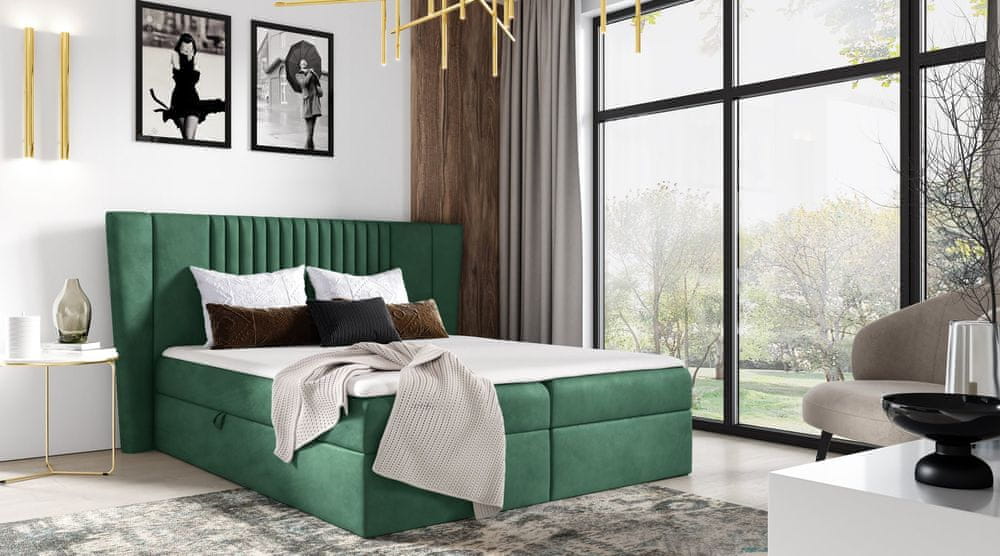 Veneti Čalúnená posteľ ZOJA - 200x200, zelená + topper ZDARMA