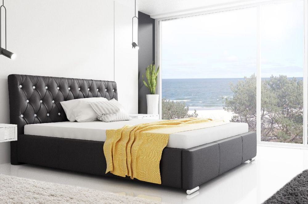 Veneti Dizajnová posteľ Adelaide s vysokým čelom a úložným priestorom čierna eko koža 200 x 200