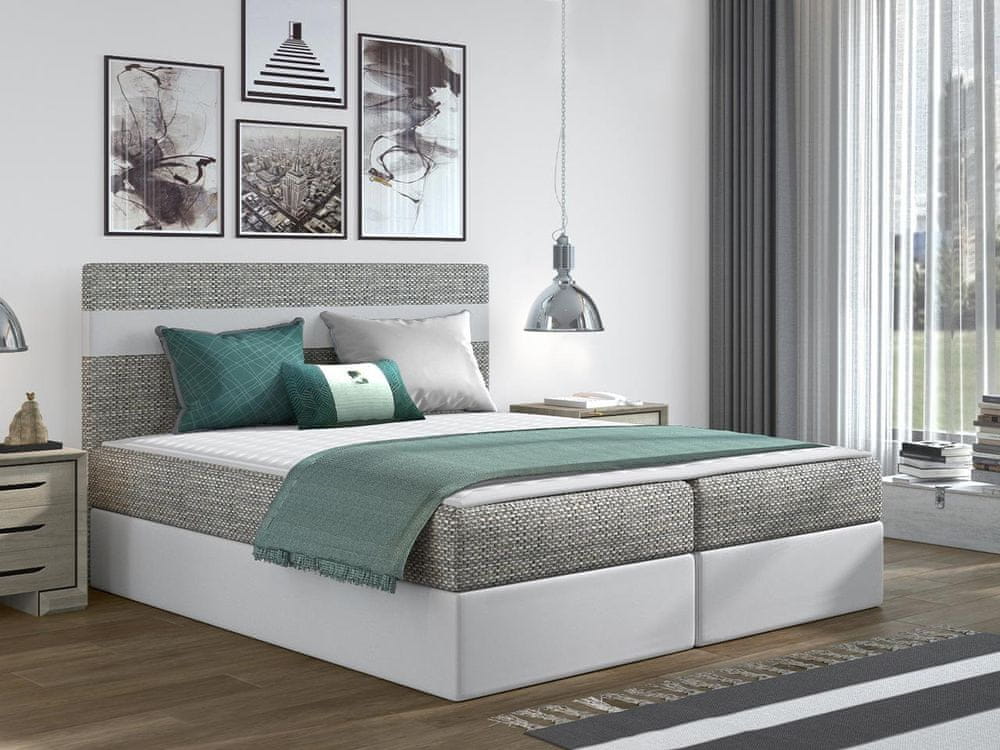 Veneti Hotelová manželská posteľ 180x200 SESKARO - svetlá šedá / biela ekokoža + topper ZDARMA