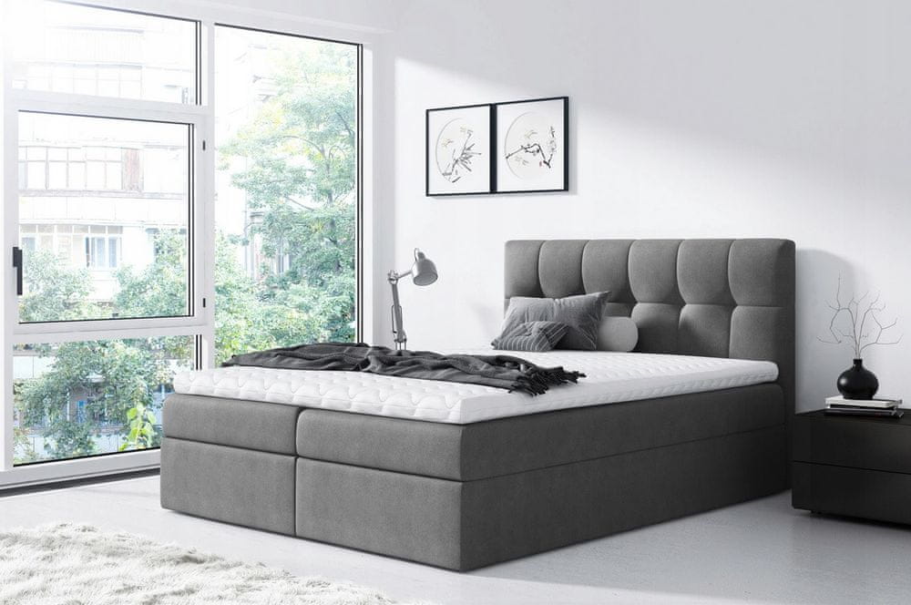 Veneti Jednoduchá posteľ Rex 200x200, šedá + TOPPER
