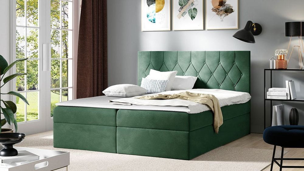Veneti Americká dvojlôžková posteľ 160x200 SENSE 1 - zelená + topper ZDARMA