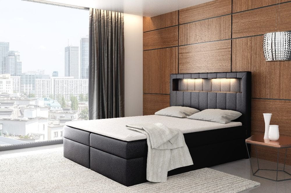 Veneti Dizajnová posteľ Elyan s úložným priestorom čierna eko koža 160 x 200 + topper zdarma