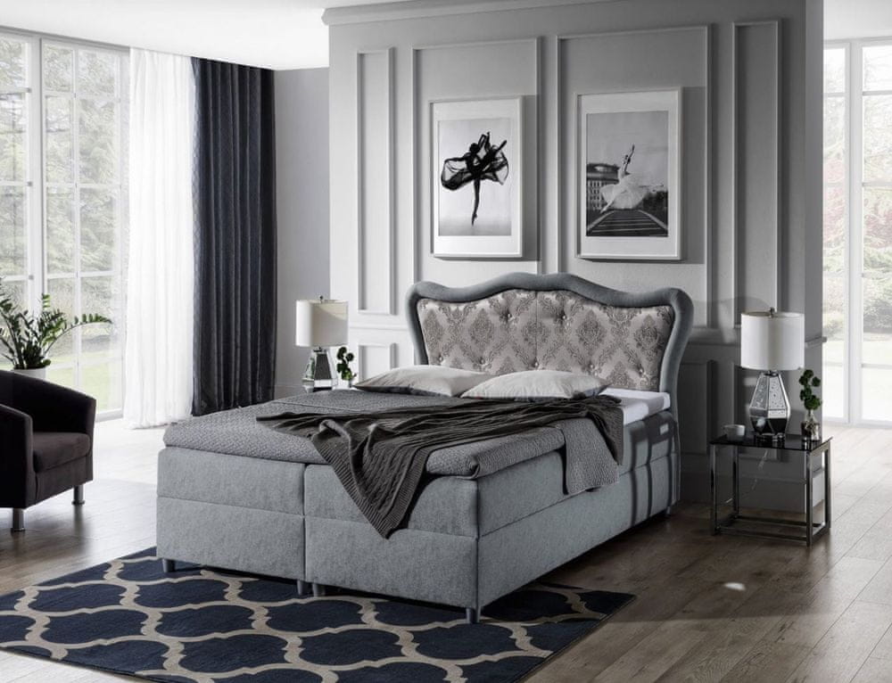 Veneti Boxspringová posteľ 160x200 GURI - modro-šedá + topper ZDARMA