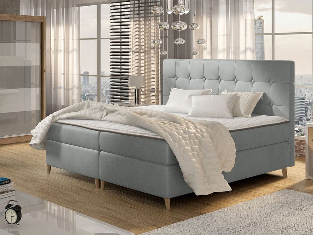 Veneti Boxspringová jednolôžková posteľ 120x200 SERAFIN - šedá + topper ZDARMA
