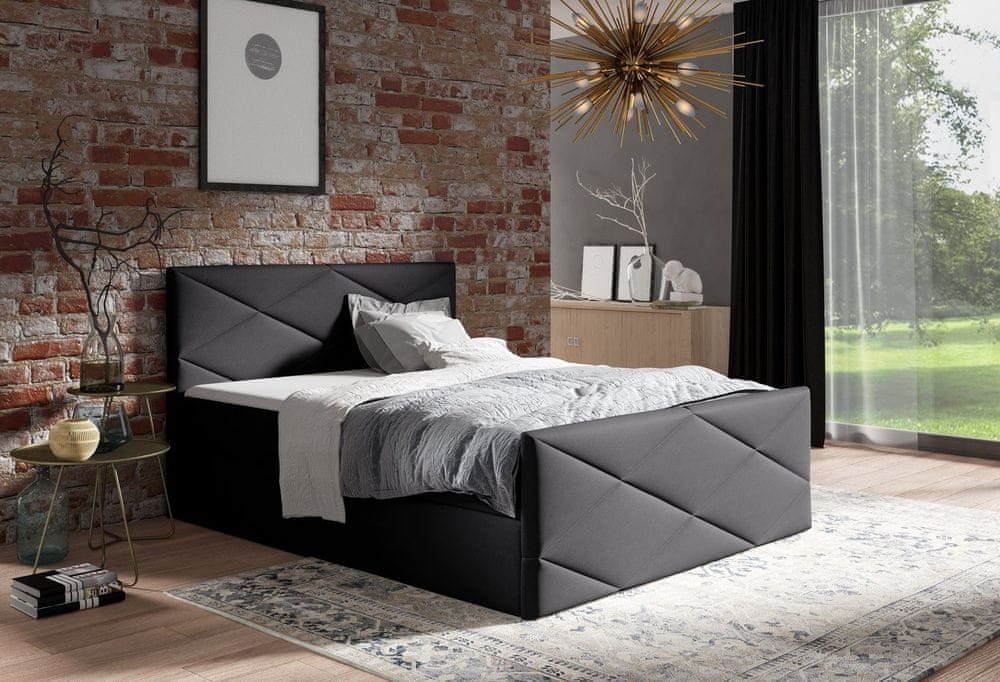 Veneti Čalúnená posteľ ZOE LUX - 120x200, čierna + topper ZDARMA