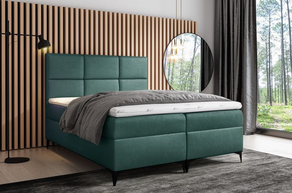 Veneti Dizajnová čalúnená posteľ Fiza s úložným priestororm zelená 160 x 200 + topper zdarma