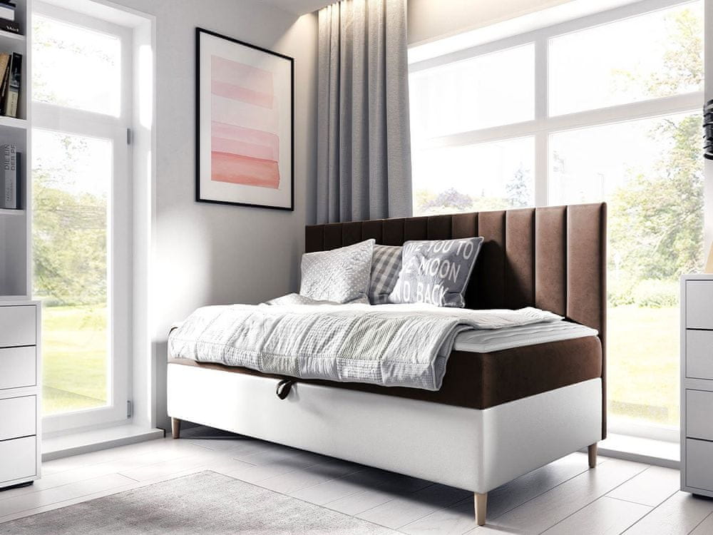 Veneti Kontinentálna jednolôžková posteľ 80x200 ROCIO 2 - biela ekokoža / hnedá 1 + topper ZDARMA