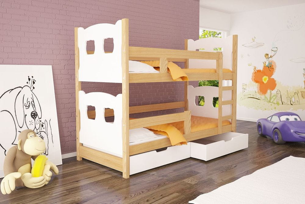 Veneti Poschodová posteľ s úložným priestorom KALA 1 - 75x180, borovica / biela