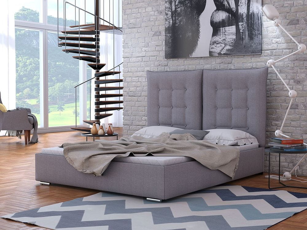 Veneti Čalúnená posteľ s vysokým sklápacím čelom 180x200 DASSOW - šedá