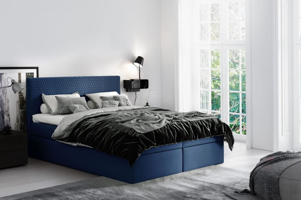 Veneti Moderná čalúnená posteľ s úložným priestorom Alessio modrá 200 x 200 + topper zdarma