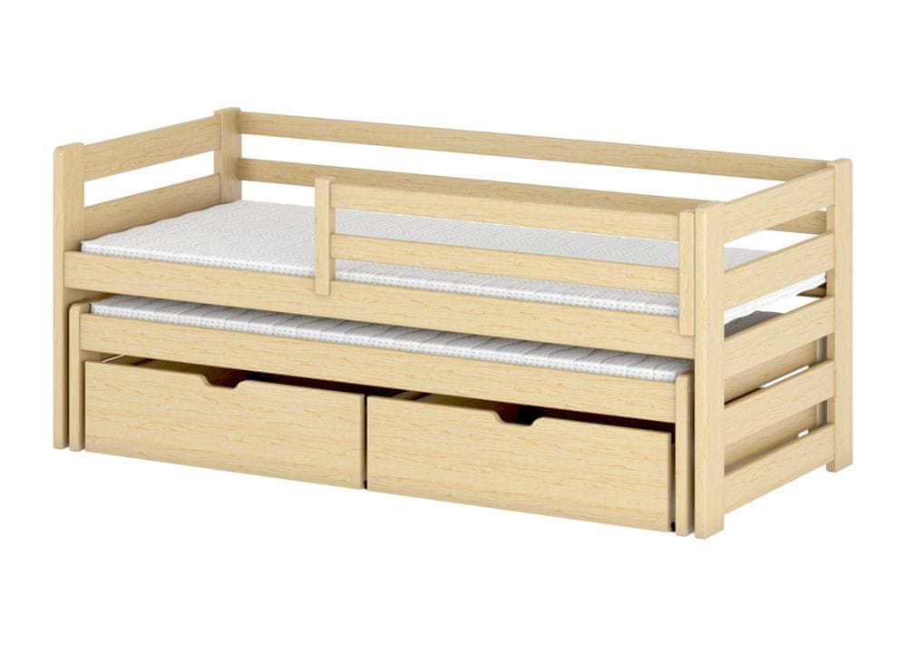 Veneti Detská posteľ s prístelkou a úložným priestorom HERMIONA - 90x190, borovica