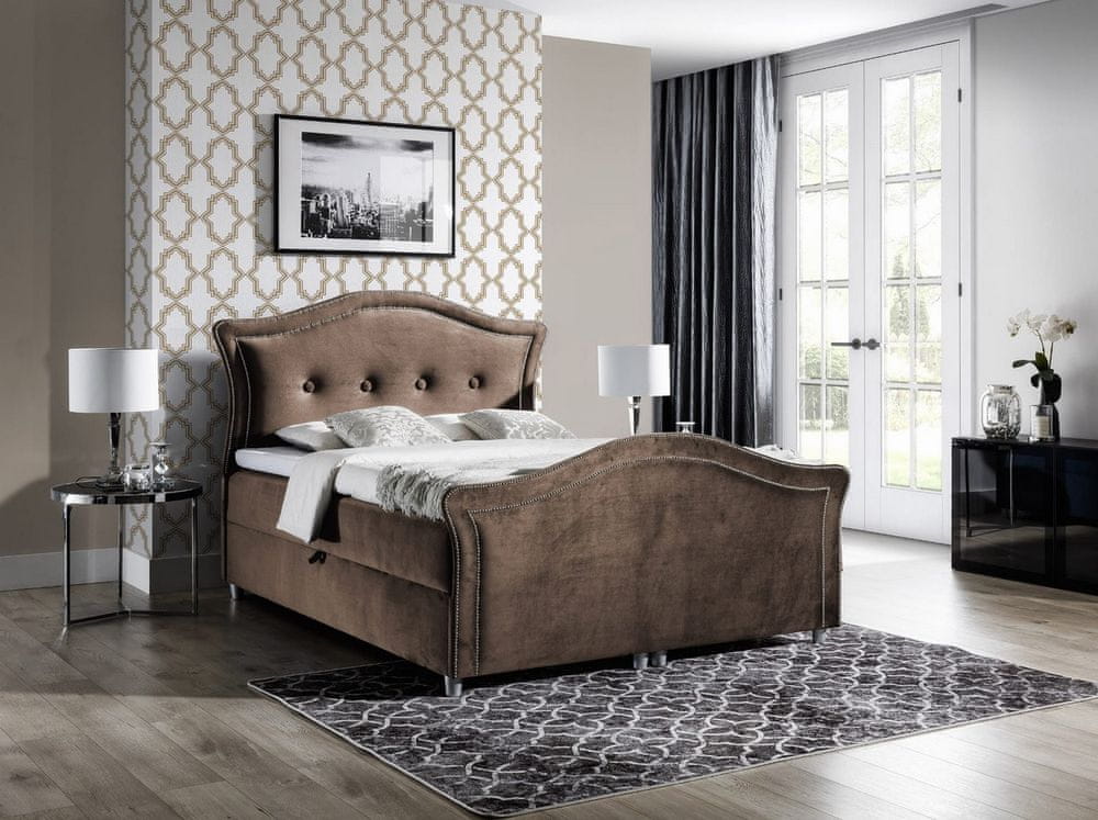 Veneti Kúzelná rustikálna posteľ Bradley Lux 160x200, hnedá + TOPPER