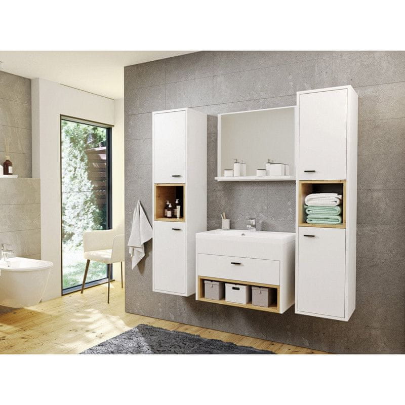 Veneti Kúpeľňová zostava s umývadlom BEND 1 - biela / dub artisan + sifón ZDARMA