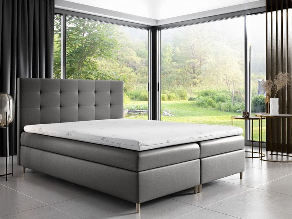 Veneti Čalúnená posteľ Alexa s úložným priestororm svetlo šedá eko koža 180 x 200 + topper zdarma