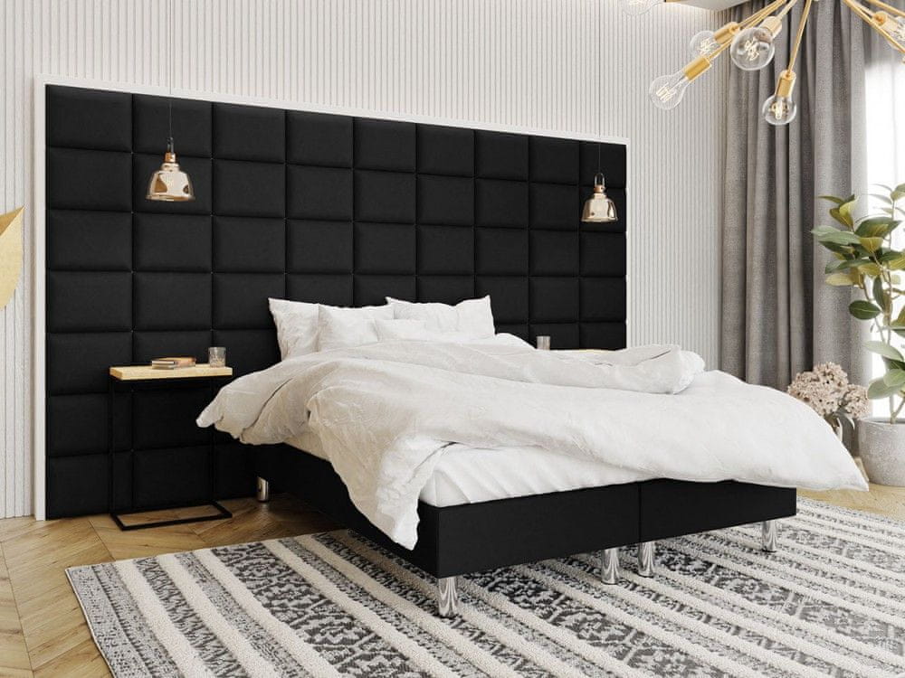 Veneti Čalúnená manželská posteľ 140x200 NECHLIN 2 - čierna eko koža + panely 40x30 cm ZDARMA