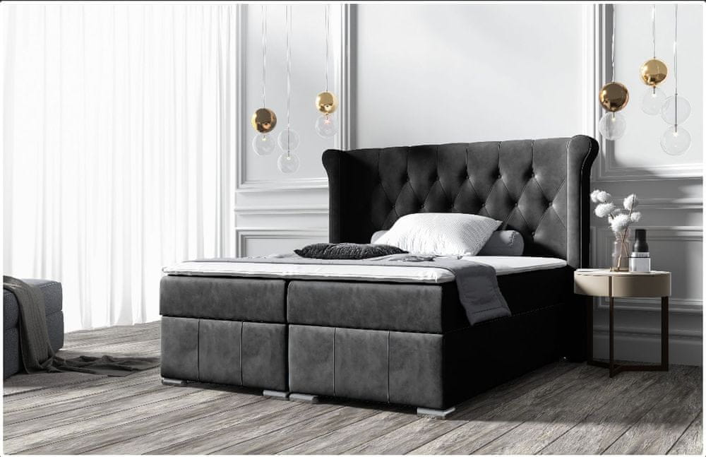 Veneti Elegantná čalúnená posteľ 180x200 MAXIMO - čierna + topper ZDARMA