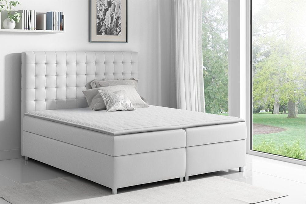 Veneti Hotelová manželská posteľ 200x200 SARITA - biela ekokoža + topper ZDARMA