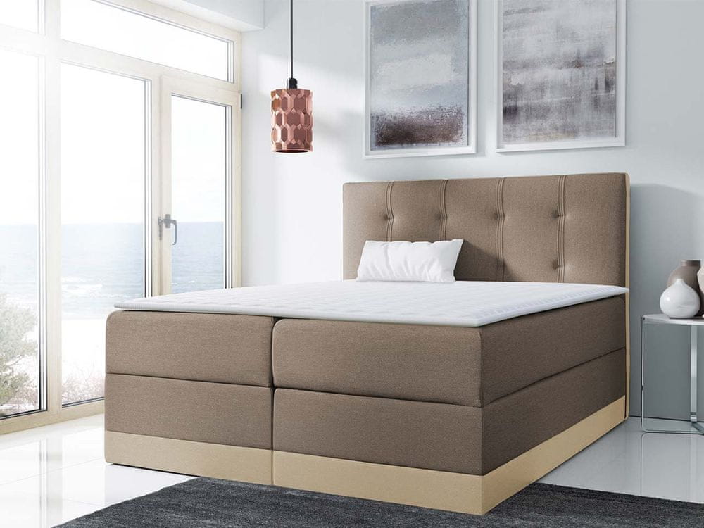 Veneti Boxspringová manželská posteľ 140x200 SANDIA - béžová / hnedá + topper ZDARMA