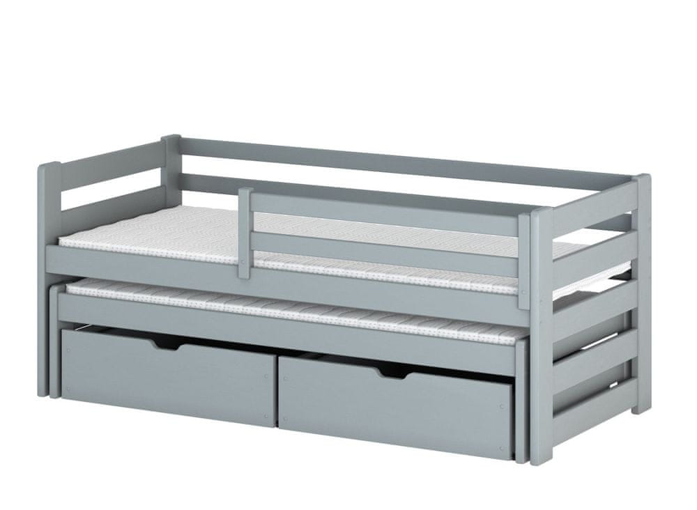 Veneti Detská posteľ s prístelkou a úložným priestorom HERMIONA - 80x180, šedá