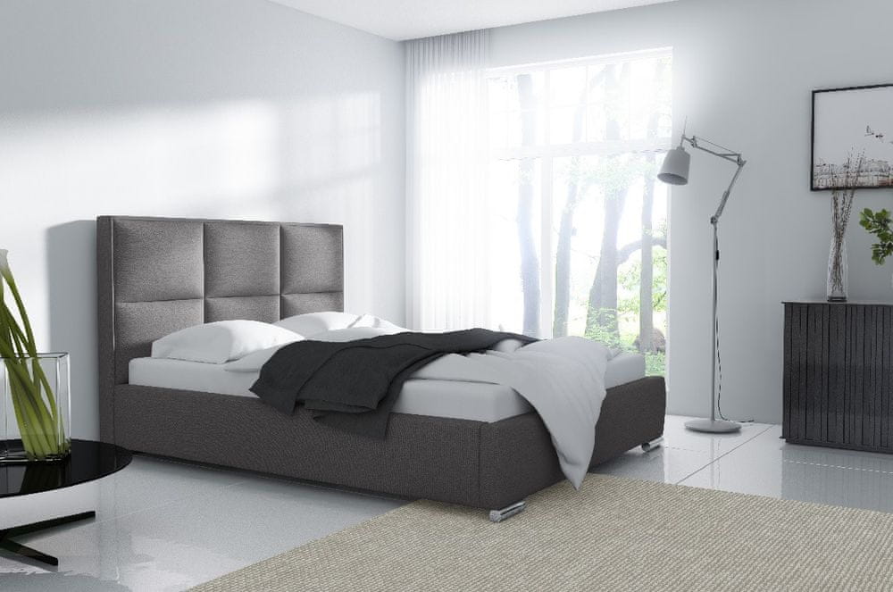 Veneti Dizajnová posteľ Venezia s vysokým čelom a úložným priestorom šedá 160 x 200