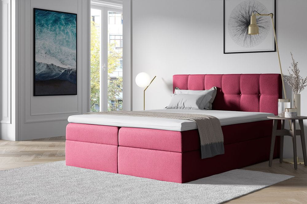 Veneti Čalúnená posteľ s úložným priestorom RECIVIO bordó 140 x 200
