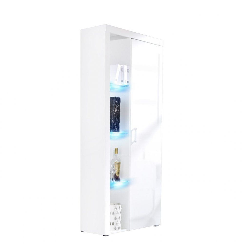 Veneti Policová skriňa s LED modrým osvetlením ITABUNA - biela / lesklá biela