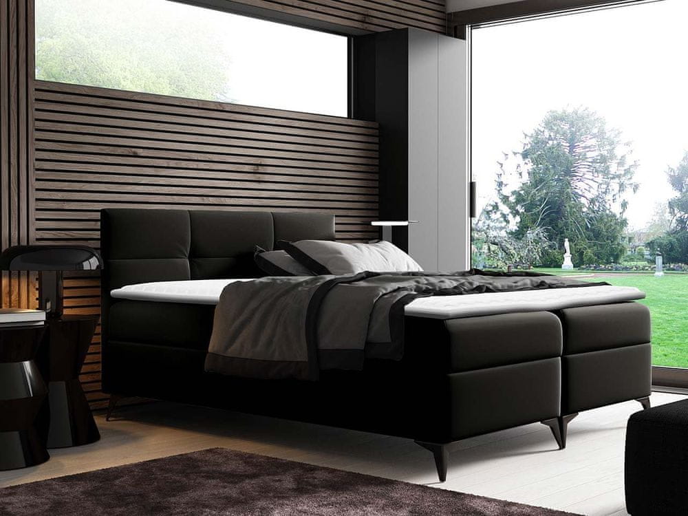 Veneti Americká jednolôžková posteľ 120x200 MERCHE - čierna ekokoža + topper ZDARMA