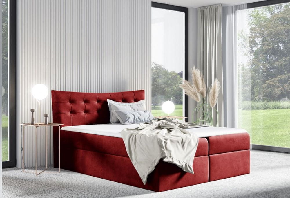 Veneti Čalúnená posteľ HILA - 140x200, červená + topper ZDARMA