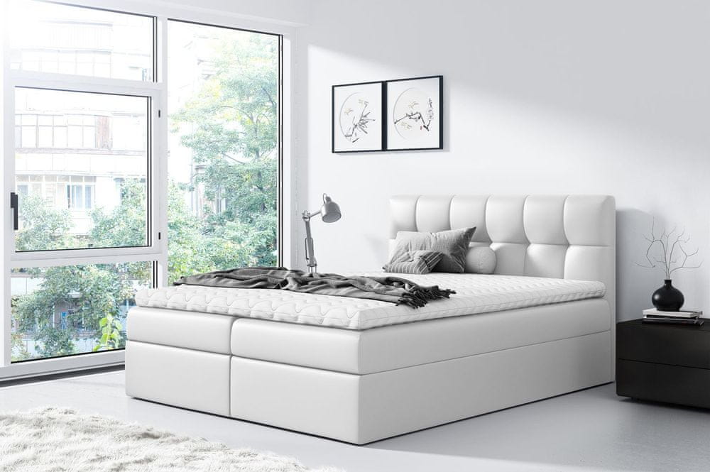 Veneti Čalúnená posteľ REX - 180x200, biela + topper ZDARMA