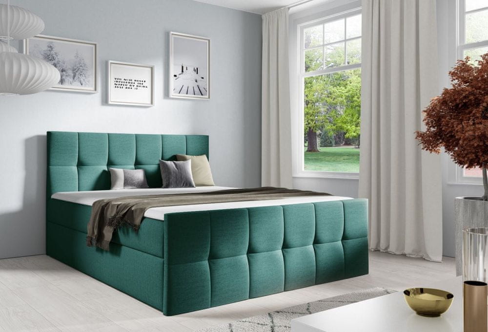 Veneti Manželská posteľ CHLOE - 200x200, zelená 2 + topper ZDARMA