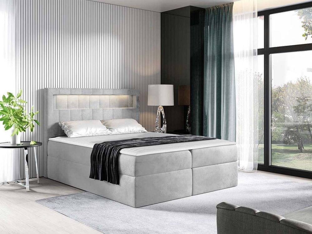 Veneti Americká jednolôžková posteľ 120x200 RODRIGO - svetlá šedá + topper a LED osvetlenie ZDARMA