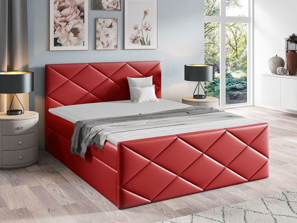 Veneti Kontinentálna manželská posteľ 140x200 MATIA - červená ekokoža + topper ZDARMA