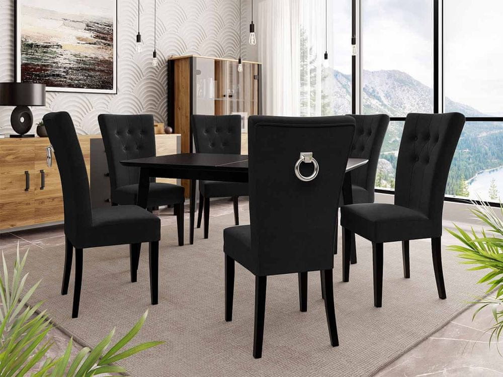 Veneti Luxusný jedálenský set NOWEN 3 - čierny / čierny + chrómované klopadlo