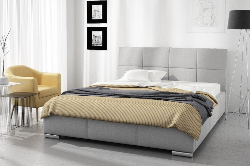 Veneti Dizajnová posteľ Prato s vysokým čelom a úložným priestorom šedá eko koža 180 x 200